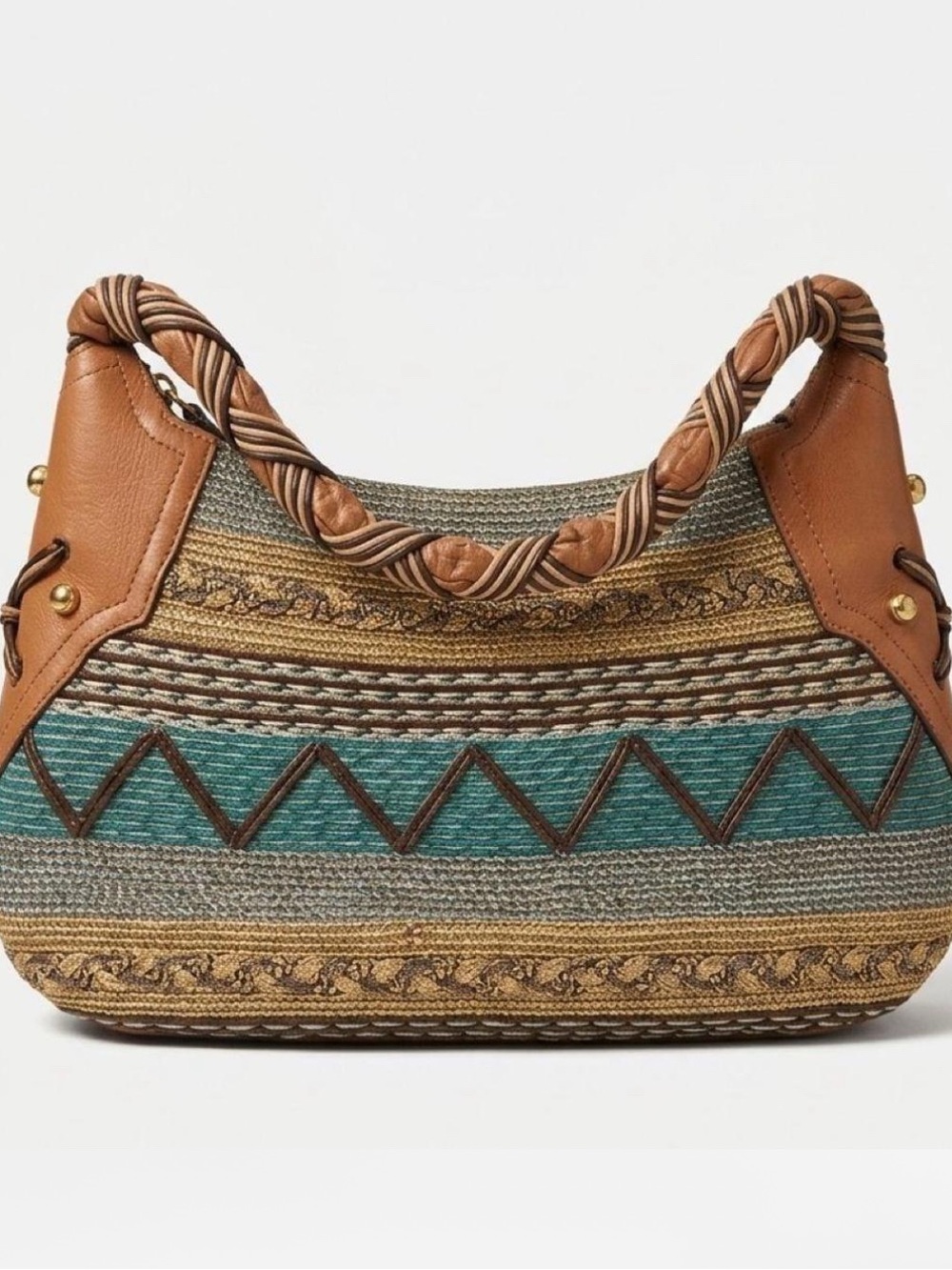 Eric Javits Boho Textured Shoulder Bag in Teal and Tan. Very expensive!! Gorg!